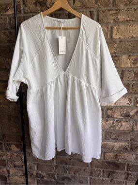 Girl and the Sun White Linen Blend Babydoll Tunic Dress M NWT